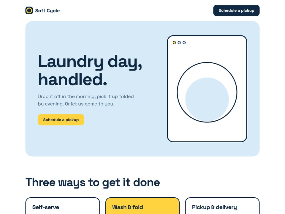 Homepage of the Soft Cycle Laundry concept site